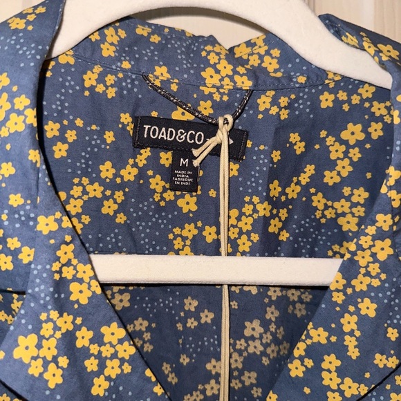 NWT Toad&Co Blue grey and Yellow Floral button front tie waist Mini Dress M - Picture 4 of 10